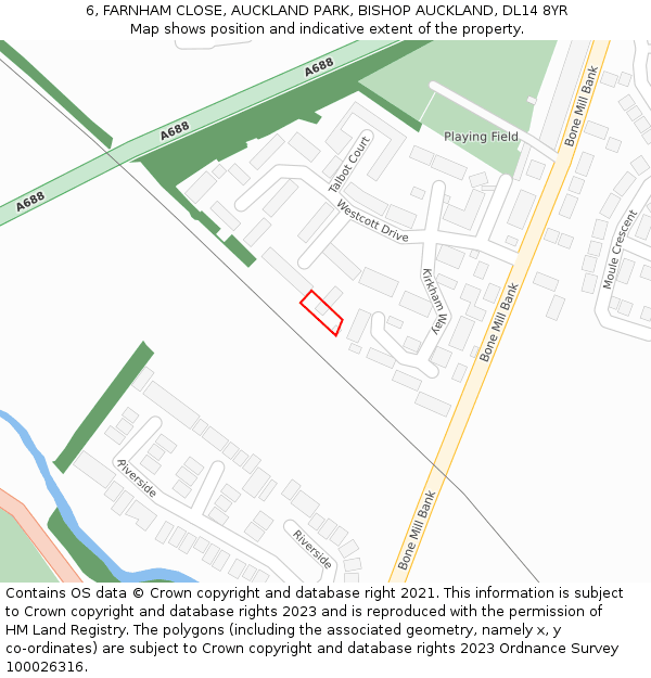 6, FARNHAM CLOSE, AUCKLAND PARK, BISHOP AUCKLAND, DL14 8YR: Location map and indicative extent of plot