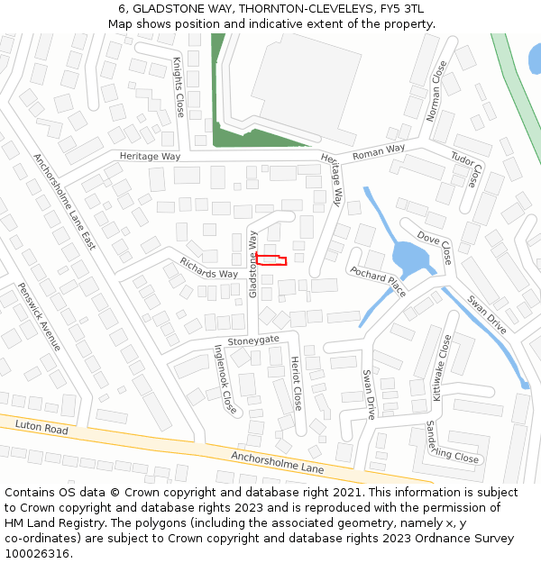 6, GLADSTONE WAY, THORNTON-CLEVELEYS, FY5 3TL: Location map and indicative extent of plot