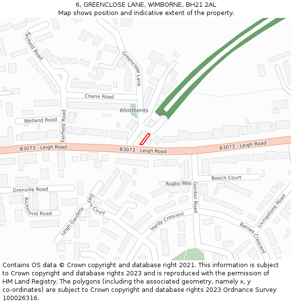 6, GREENCLOSE LANE, WIMBORNE, BH21 2AL: Location map and indicative extent of plot