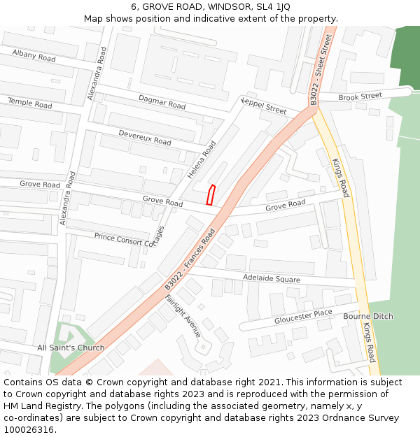6, GROVE ROAD, WINDSOR, SL4 1JQ: Location map and indicative extent of plot