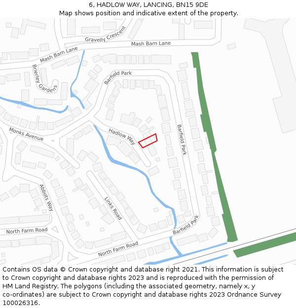6, HADLOW WAY, LANCING, BN15 9DE: Location map and indicative extent of plot