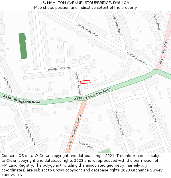6, HAMILTON AVENUE, STOURBRIDGE, DY8 4QA: Location map and indicative extent of plot