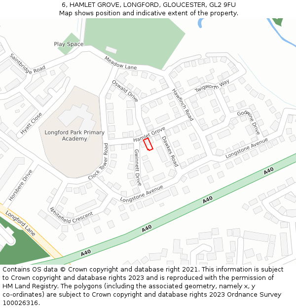 6, HAMLET GROVE, LONGFORD, GLOUCESTER, GL2 9FU: Location map and indicative extent of plot