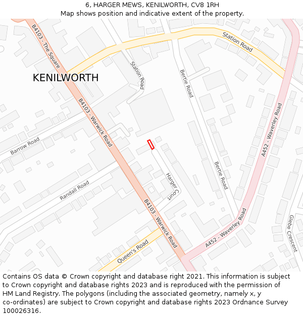 6, HARGER MEWS, KENILWORTH, CV8 1RH: Location map and indicative extent of plot