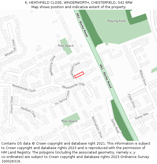6, HEATHFIELD CLOSE, WINGERWORTH, CHESTERFIELD, S42 6RW: Location map and indicative extent of plot