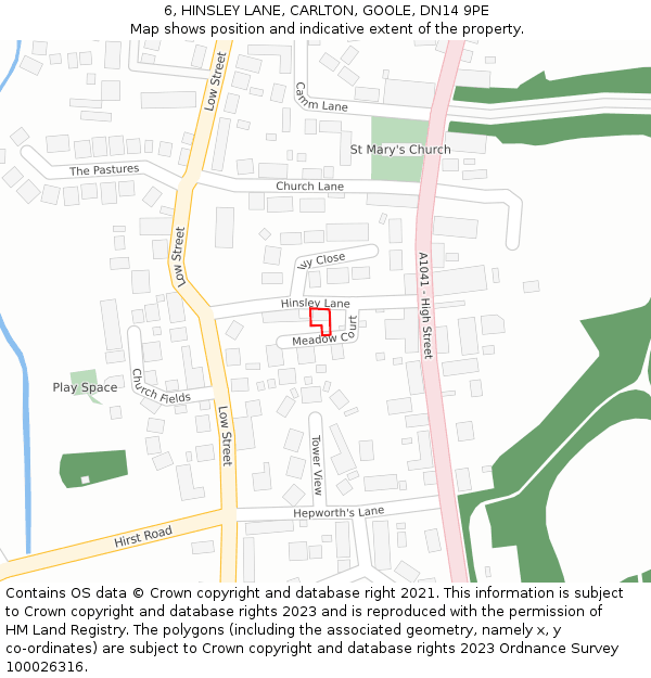6, HINSLEY LANE, CARLTON, GOOLE, DN14 9PE: Location map and indicative extent of plot