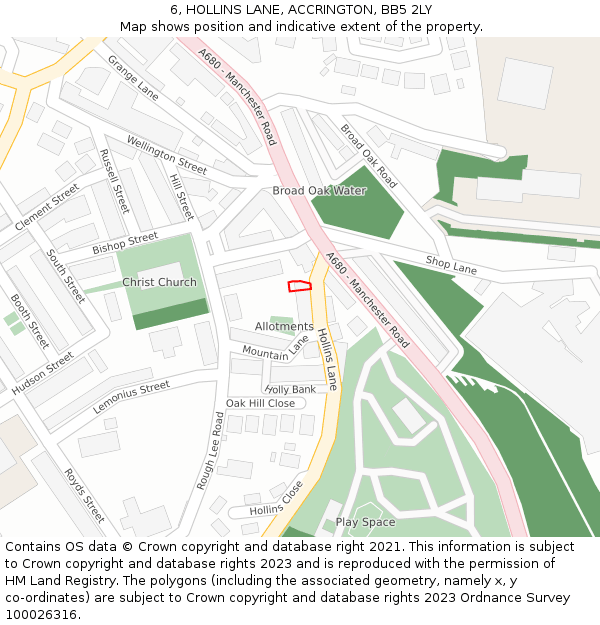 6, HOLLINS LANE, ACCRINGTON, BB5 2LY: Location map and indicative extent of plot
