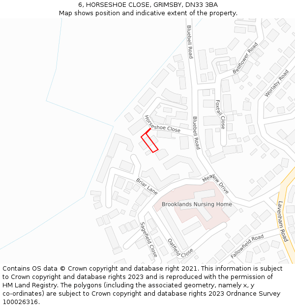 6, HORSESHOE CLOSE, GRIMSBY, DN33 3BA: Location map and indicative extent of plot