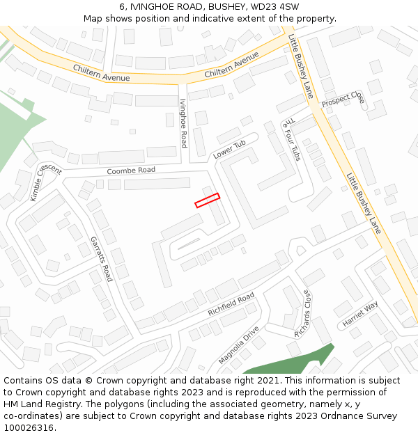 6, IVINGHOE ROAD, BUSHEY, WD23 4SW: Location map and indicative extent of plot
