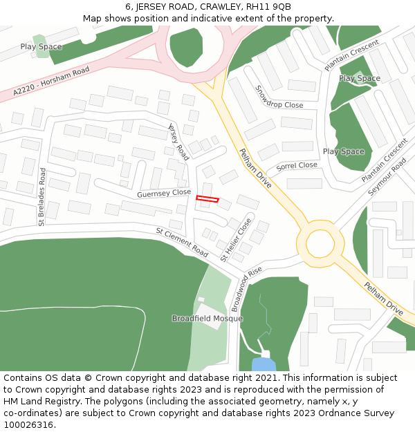 6, JERSEY ROAD, CRAWLEY, RH11 9QB: Location map and indicative extent of plot