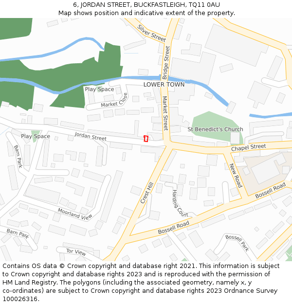6, JORDAN STREET, BUCKFASTLEIGH, TQ11 0AU: Location map and indicative extent of plot