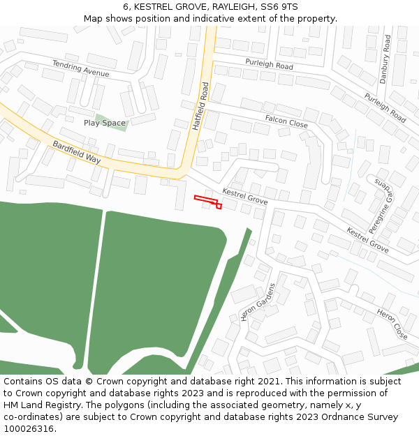 6, KESTREL GROVE, RAYLEIGH, SS6 9TS: Location map and indicative extent of plot
