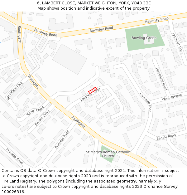 6, LAMBERT CLOSE, MARKET WEIGHTON, YORK, YO43 3BE: Location map and indicative extent of plot
