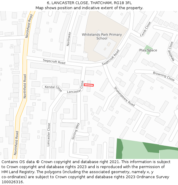 6, LANCASTER CLOSE, THATCHAM, RG18 3FL: Location map and indicative extent of plot