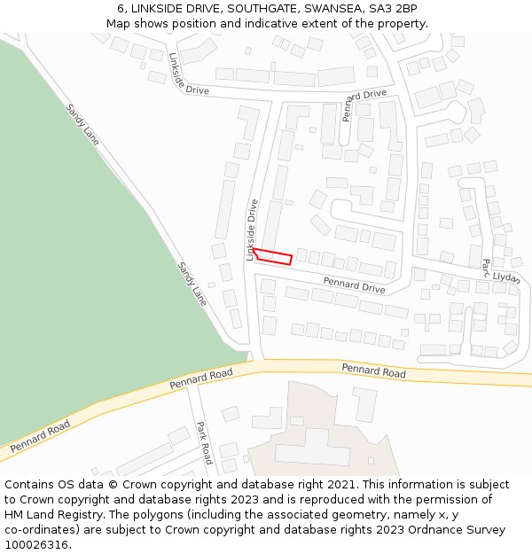 6, LINKSIDE DRIVE, SOUTHGATE, SWANSEA, SA3 2BP: Location map and indicative extent of plot