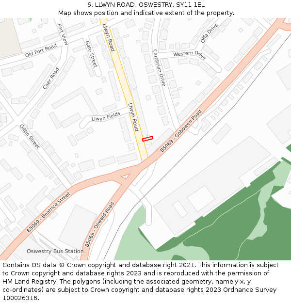 6, LLWYN ROAD, OSWESTRY, SY11 1EL: Location map and indicative extent of plot