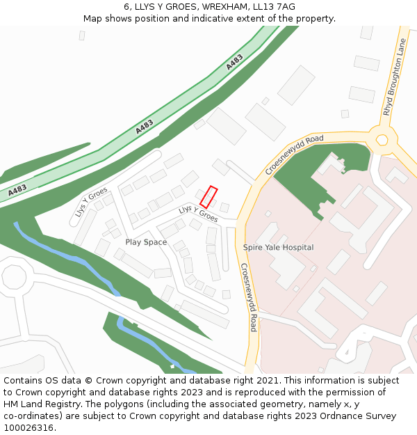 6, LLYS Y GROES, WREXHAM, LL13 7AG: Location map and indicative extent of plot