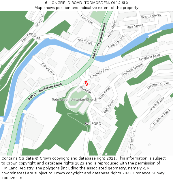 6, LONGFIELD ROAD, TODMORDEN, OL14 6LX: Location map and indicative extent of plot