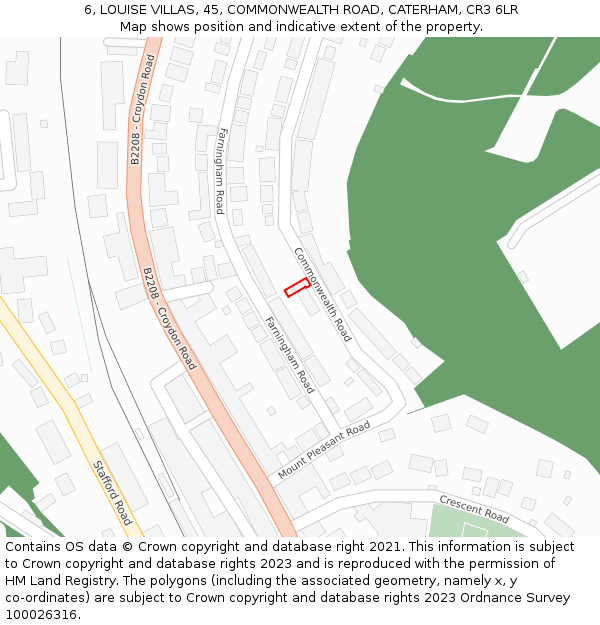 6, LOUISE VILLAS, 45, COMMONWEALTH ROAD, CATERHAM, CR3 6LR: Location map and indicative extent of plot
