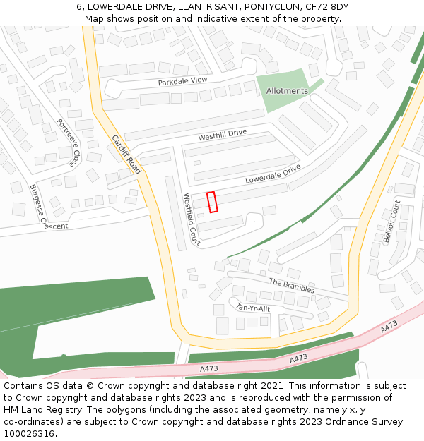 6, LOWERDALE DRIVE, LLANTRISANT, PONTYCLUN, CF72 8DY: Location map and indicative extent of plot