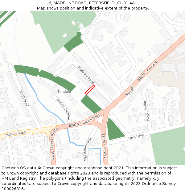 6, MADELINE ROAD, PETERSFIELD, GU31 4AL: Location map and indicative extent of plot