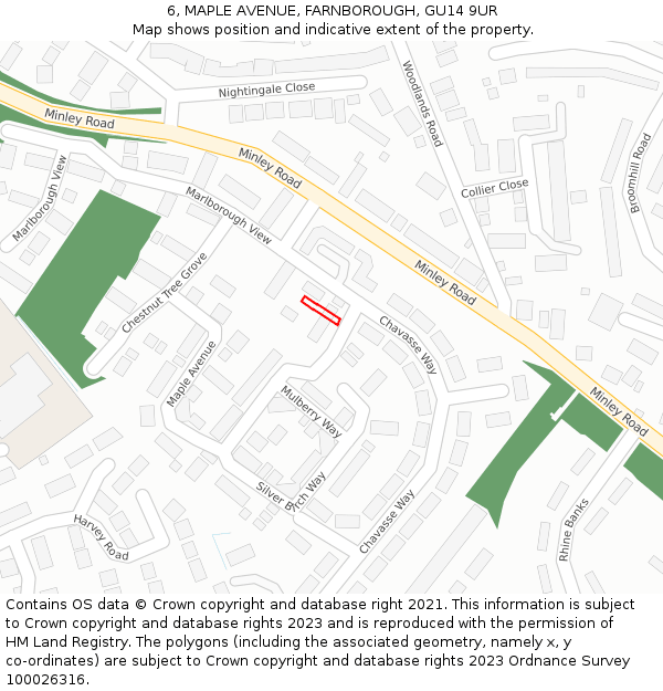 6, MAPLE AVENUE, FARNBOROUGH, GU14 9UR: Location map and indicative extent of plot