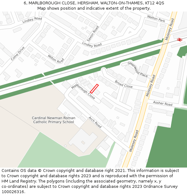 6, MARLBOROUGH CLOSE, HERSHAM, WALTON-ON-THAMES, KT12 4QS: Location map and indicative extent of plot