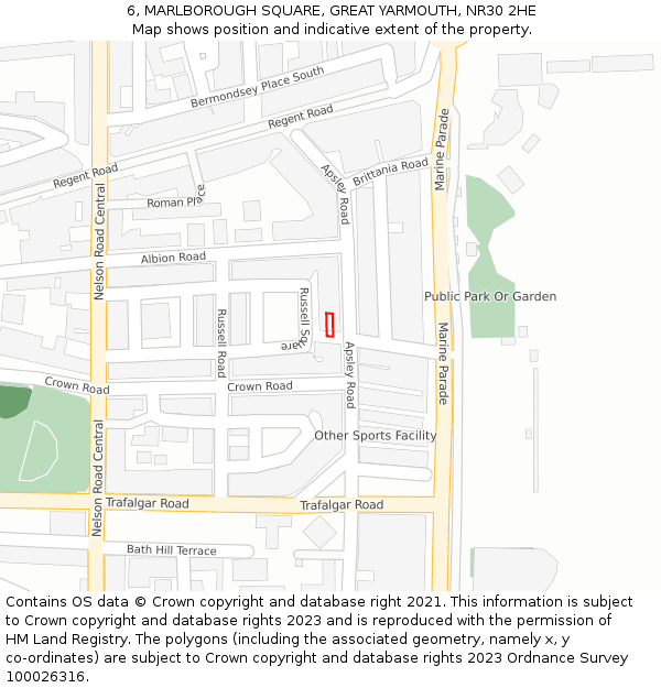 6, MARLBOROUGH SQUARE, GREAT YARMOUTH, NR30 2HE: Location map and indicative extent of plot