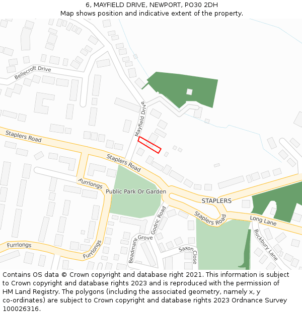 6, MAYFIELD DRIVE, NEWPORT, PO30 2DH: Location map and indicative extent of plot