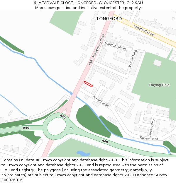 6, MEADVALE CLOSE, LONGFORD, GLOUCESTER, GL2 9AU: Location map and indicative extent of plot