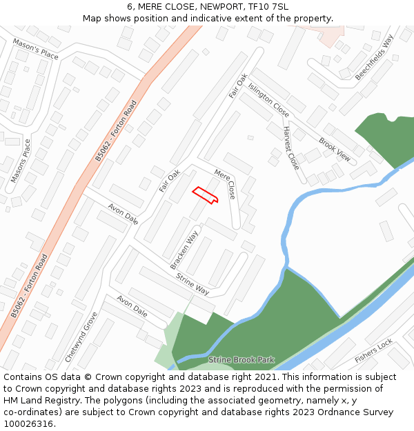 6, MERE CLOSE, NEWPORT, TF10 7SL: Location map and indicative extent of plot