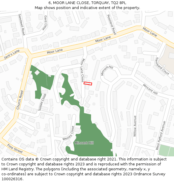 6, MOOR LANE CLOSE, TORQUAY, TQ2 8PL: Location map and indicative extent of plot