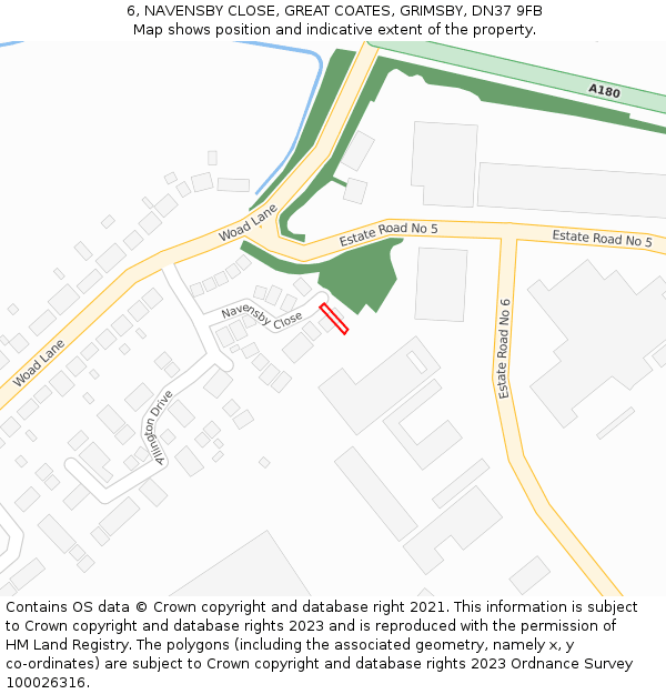 6, NAVENSBY CLOSE, GREAT COATES, GRIMSBY, DN37 9FB: Location map and indicative extent of plot