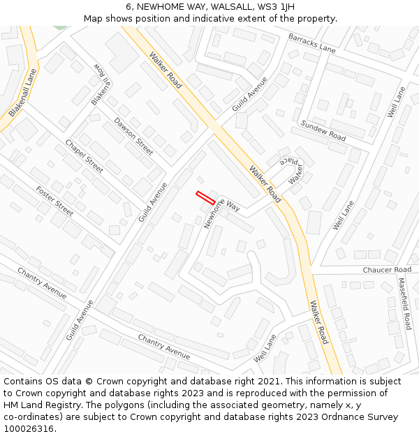 6, NEWHOME WAY, WALSALL, WS3 1JH: Location map and indicative extent of plot