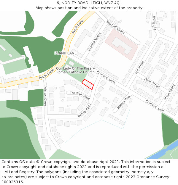 6, NORLEY ROAD, LEIGH, WN7 4QL: Location map and indicative extent of plot