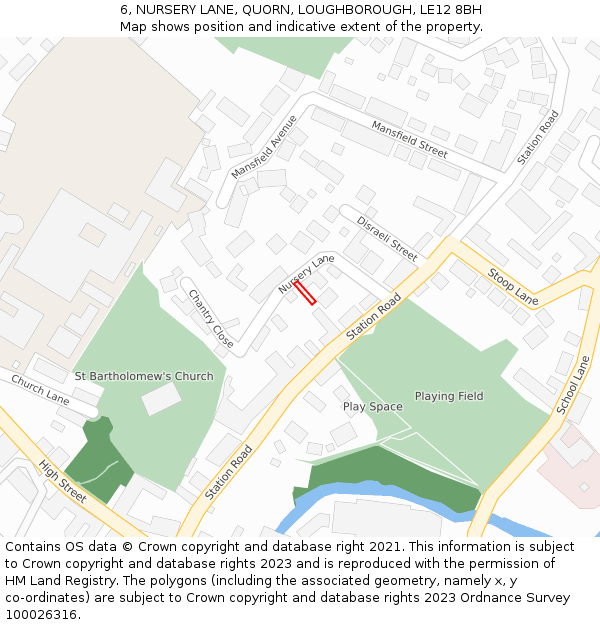 6, NURSERY LANE, QUORN, LOUGHBOROUGH, LE12 8BH: Location map and indicative extent of plot