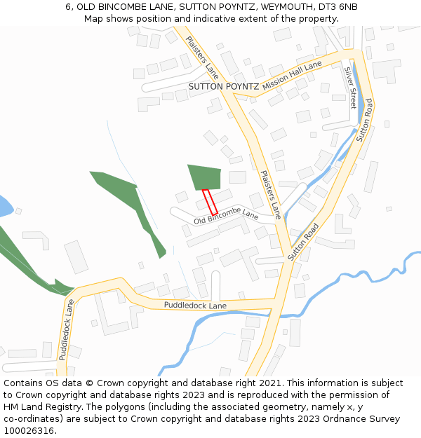 6, OLD BINCOMBE LANE, SUTTON POYNTZ, WEYMOUTH, DT3 6NB: Location map and indicative extent of plot