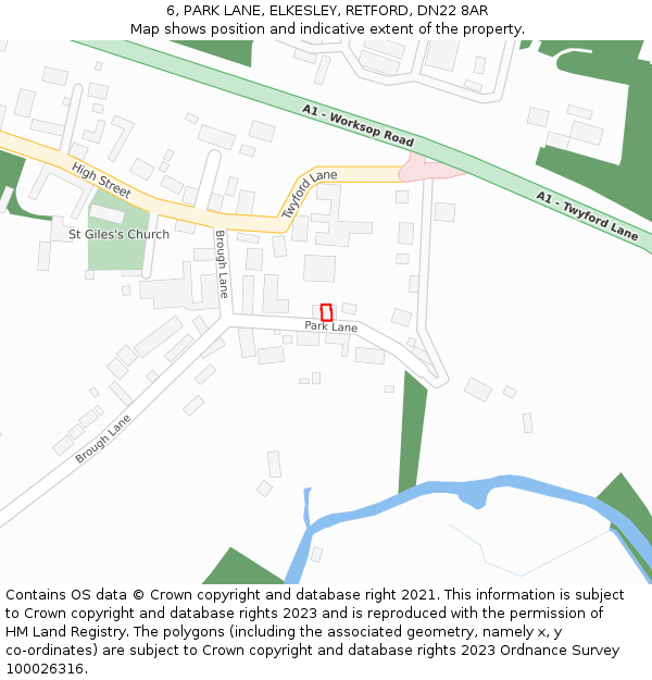 6, PARK LANE, ELKESLEY, RETFORD, DN22 8AR: Location map and indicative extent of plot