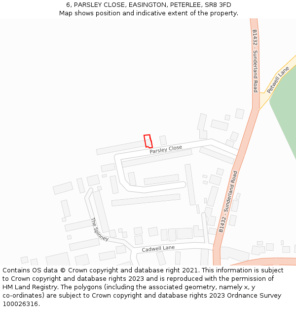 6, PARSLEY CLOSE, EASINGTON, PETERLEE, SR8 3FD: Location map and indicative extent of plot