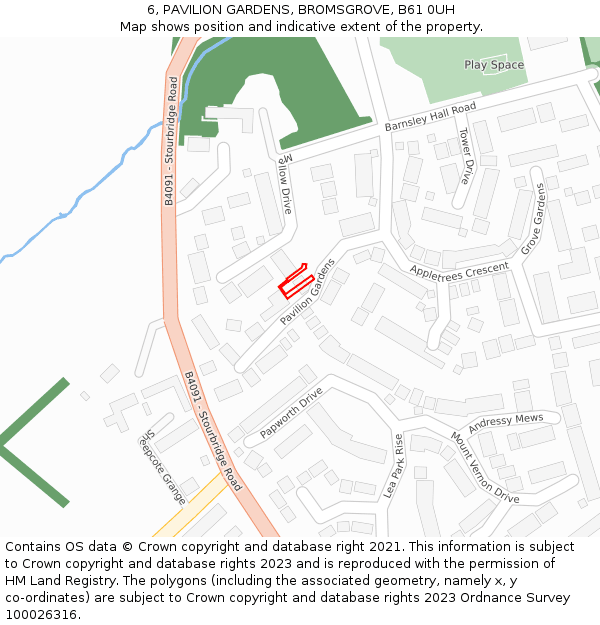 6, PAVILION GARDENS, BROMSGROVE, B61 0UH: Location map and indicative extent of plot
