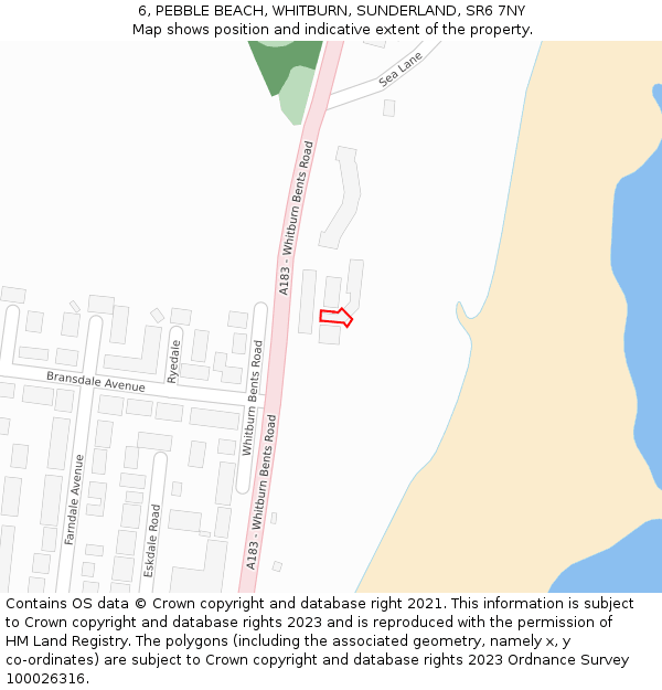6, PEBBLE BEACH, WHITBURN, SUNDERLAND, SR6 7NY: Location map and indicative extent of plot