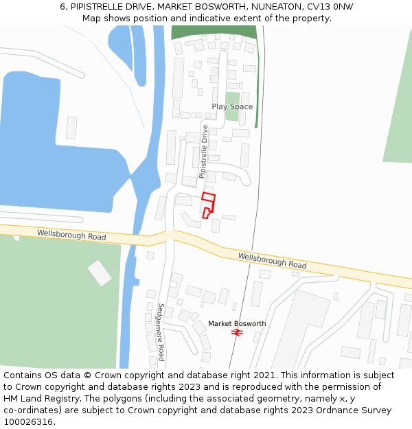 6, PIPISTRELLE DRIVE, MARKET BOSWORTH, NUNEATON, CV13 0NW: Location map and indicative extent of plot