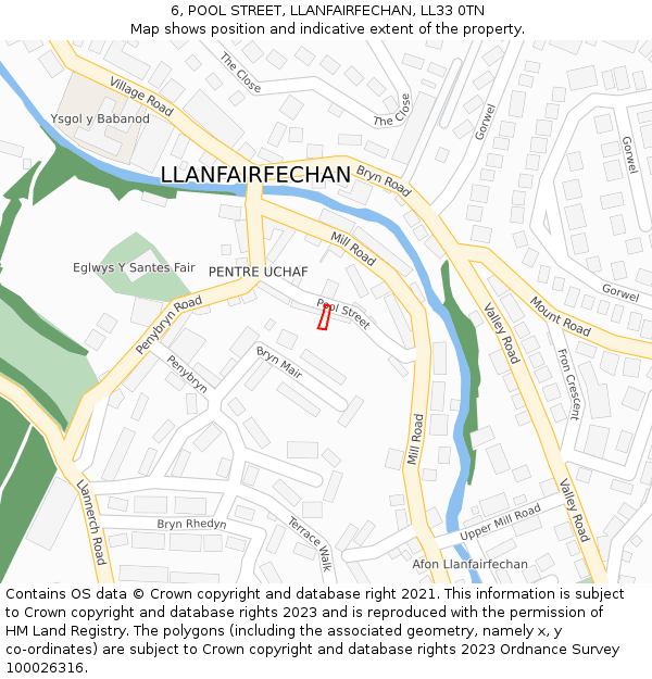 6, POOL STREET, LLANFAIRFECHAN, LL33 0TN: Location map and indicative extent of plot