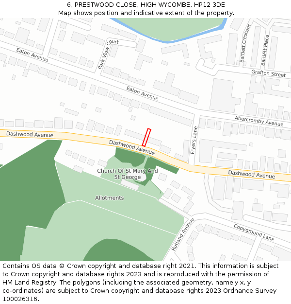 6, PRESTWOOD CLOSE, HIGH WYCOMBE, HP12 3DE: Location map and indicative extent of plot