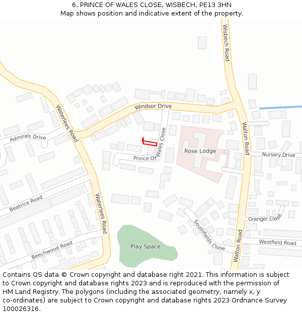 6, PRINCE OF WALES CLOSE, WISBECH, PE13 3HN: Location map and indicative extent of plot