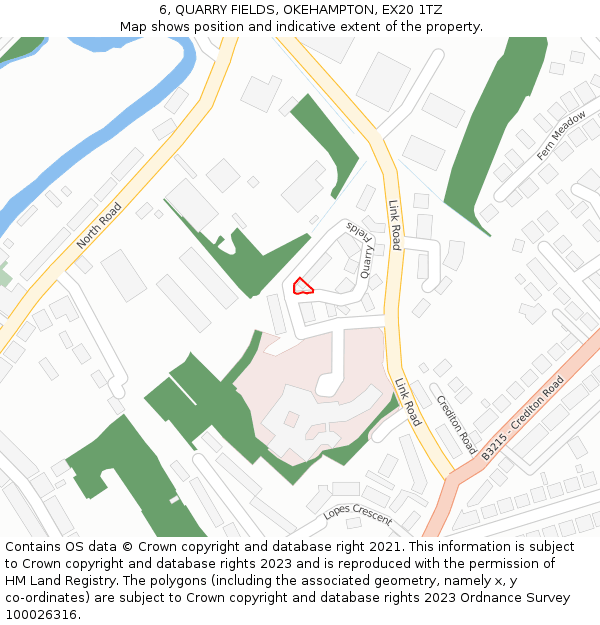 6, QUARRY FIELDS, OKEHAMPTON, EX20 1TZ: Location map and indicative extent of plot