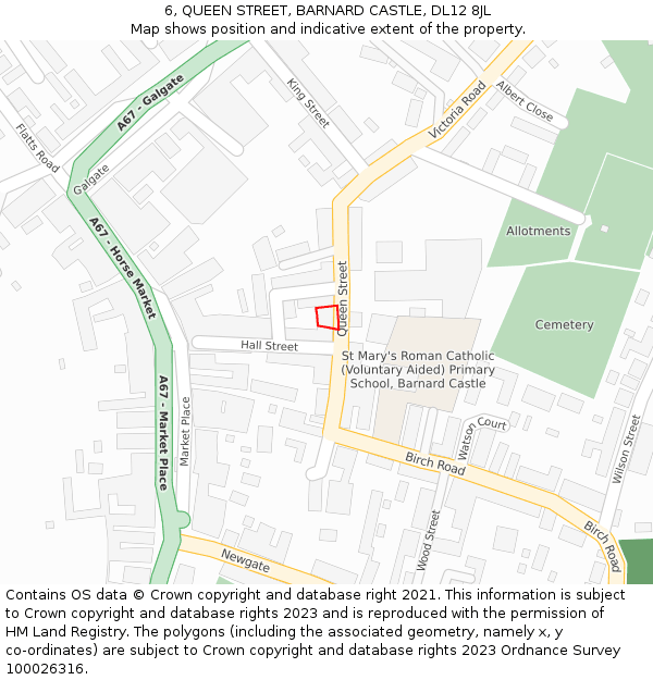 6, QUEEN STREET, BARNARD CASTLE, DL12 8JL: Location map and indicative extent of plot