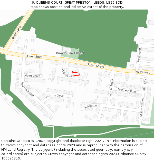 6, QUEENS COURT, GREAT PRESTON, LEEDS, LS26 8DD: Location map and indicative extent of plot