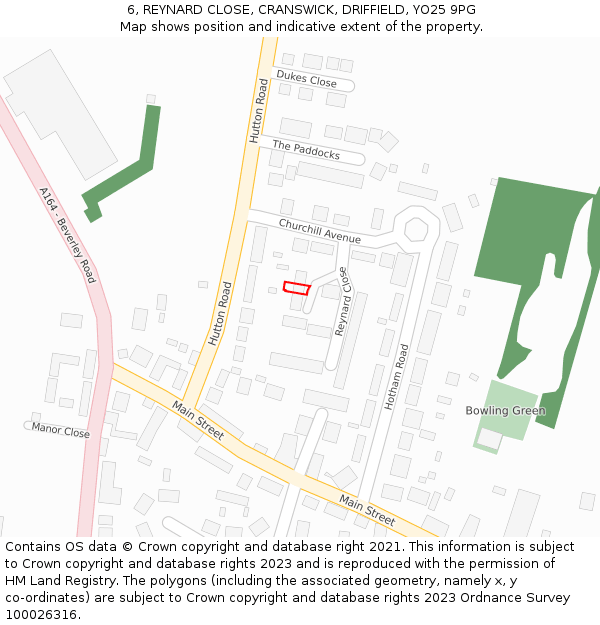 6, REYNARD CLOSE, CRANSWICK, DRIFFIELD, YO25 9PG: Location map and indicative extent of plot