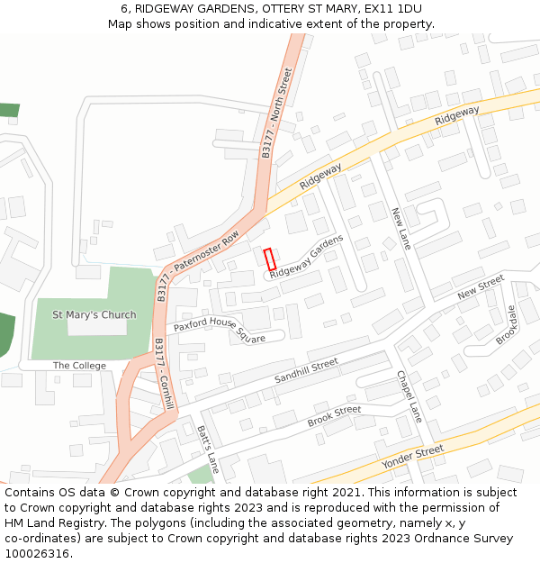 6, RIDGEWAY GARDENS, OTTERY ST MARY, EX11 1DU: Location map and indicative extent of plot
